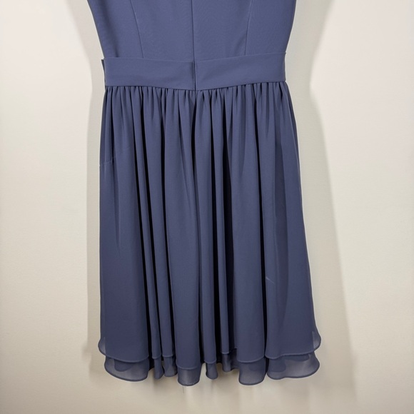 Azazie Bridesmaid Formal Dusty Blue Bow Front Midi Dress No Size Tag - Picture 4 of 16